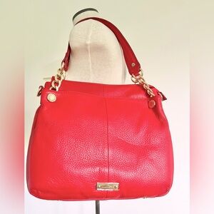 NWT Danier Red Leather Shoulder Bag with Removable Shoulder Strap Gold Hardware